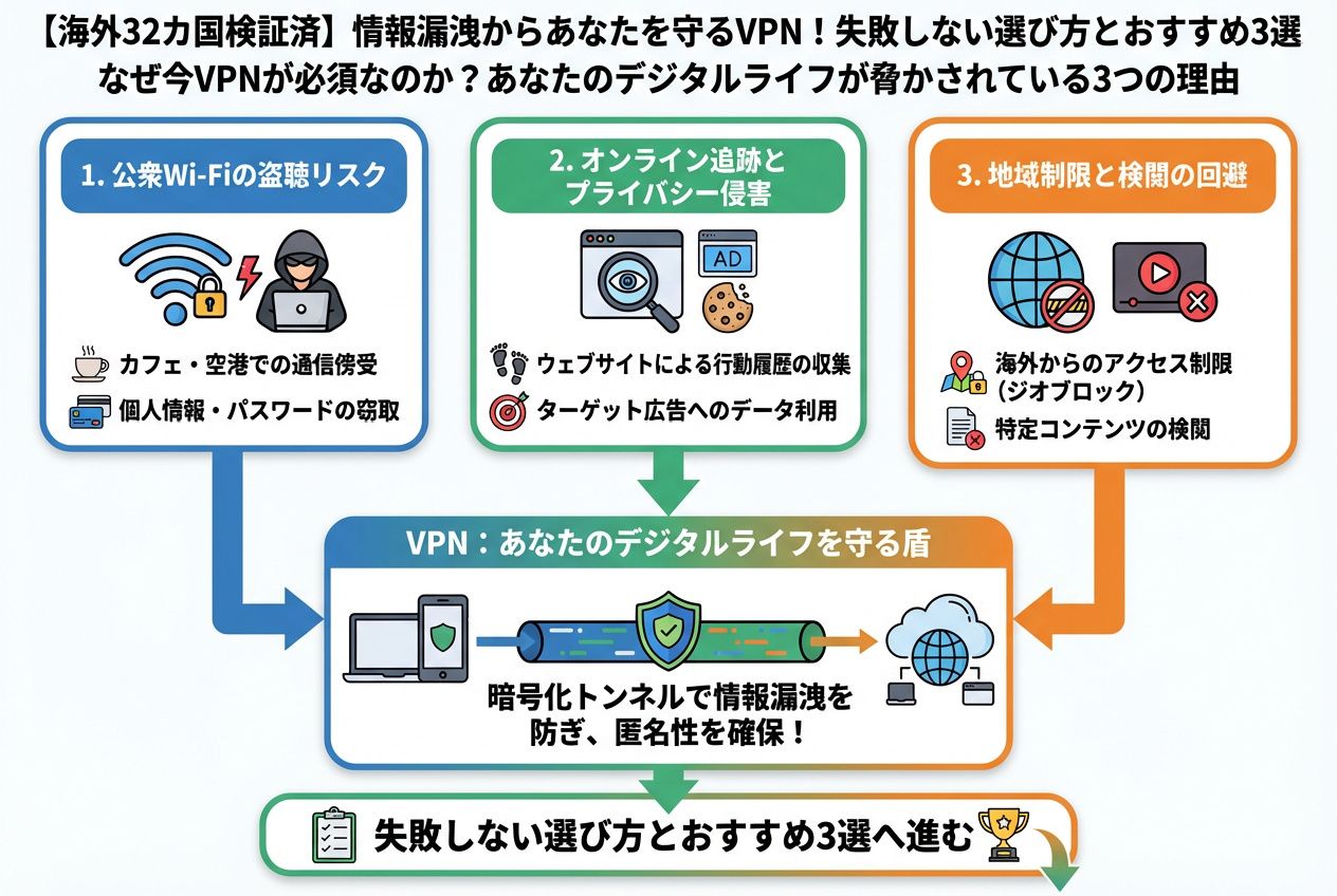 セキュリティ なぜ今VPNが必須なのか?あなたのデジタルライフが脅かされている3つの理由