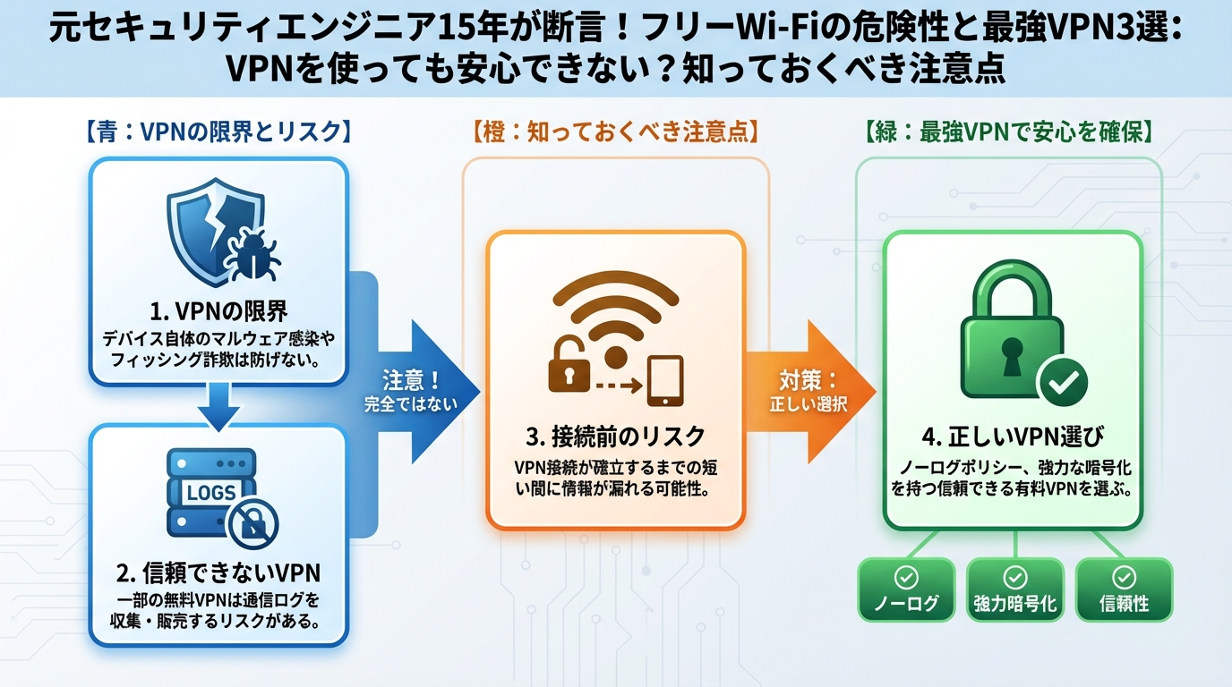 フリーWi-Fi VPNを使っても安心できない?知っておくべき注意点