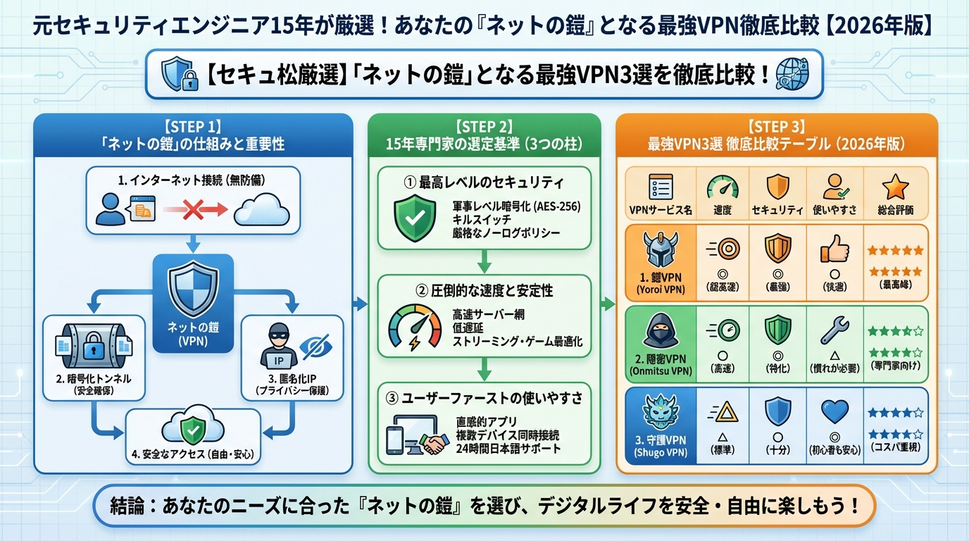 セキュリティ 【セキュア厳選】'ネットの鎧'となる最強VPN3選を徹底比較!