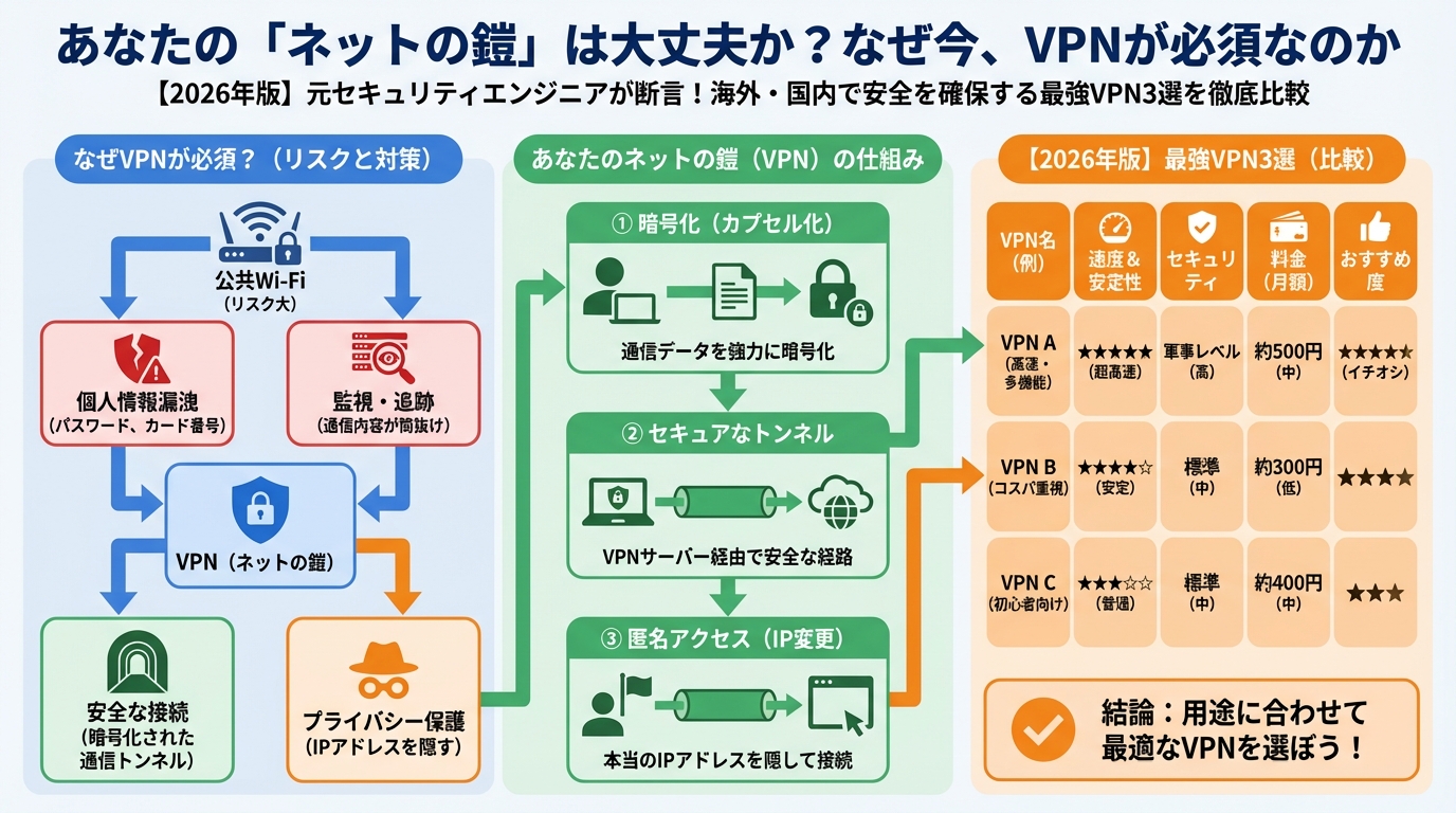 VPN比較 あなたの「ネットの鎧」は大丈夫か?なぜ今、VPNが必須なのか