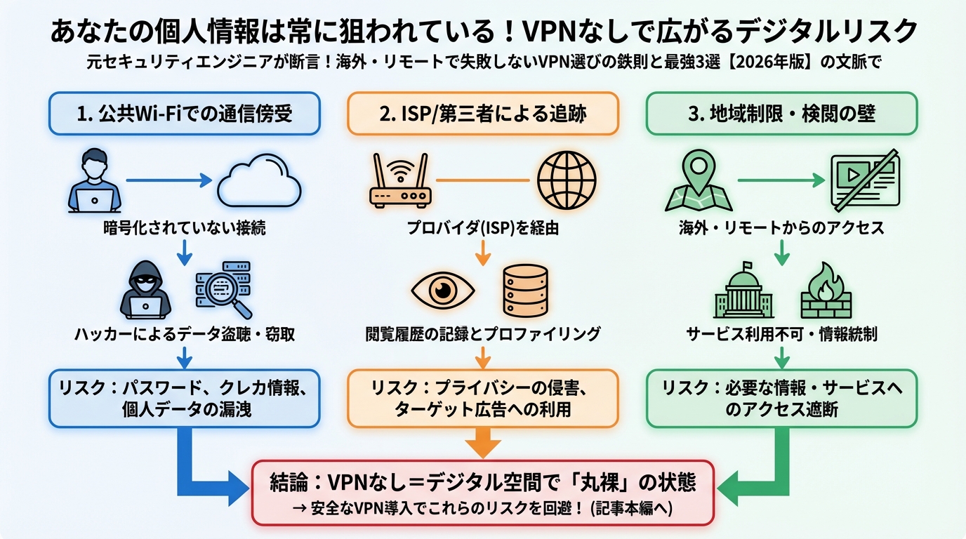 VPN比較 あなたの個人情報は常に狙われている！VPNなしで広がるデジタルリスク