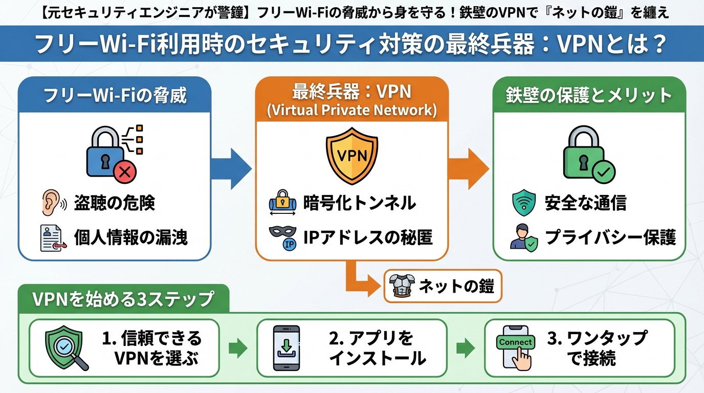 フリーWi-Fi フリーWi-Fi利用時のセキュリティ対策の最終兵器:VPNとは?