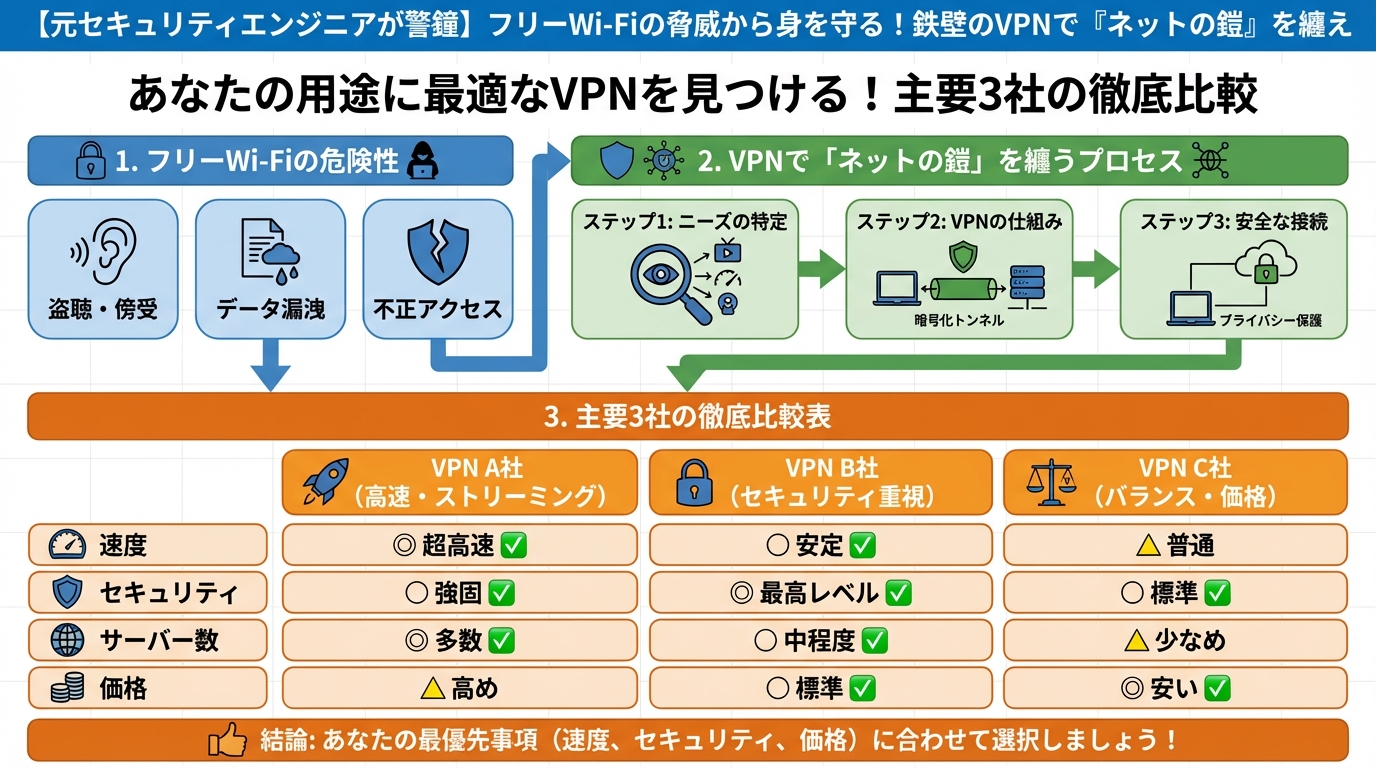 フリーWi-Fi あなたの用途に最適なVPNを見つける!主要3社の徹底比較