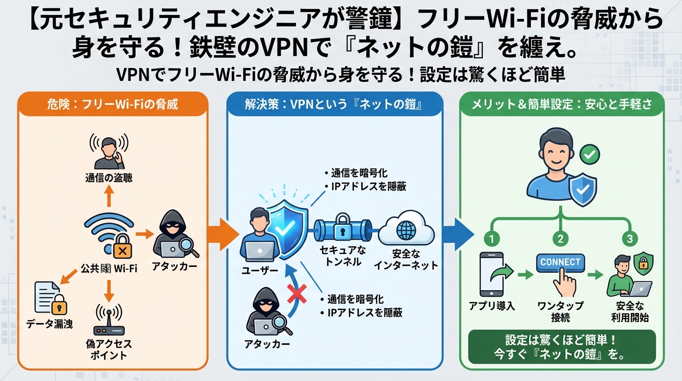フリーWi-Fi VPNでフリーWi-Fiの脅威から身を守る!設定は驚くほど簡単