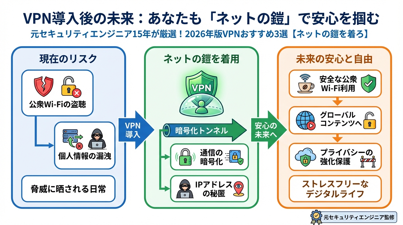 VPN比較 VPN導入後の未来：あなたも「ネットの鎧」で安心を掴む