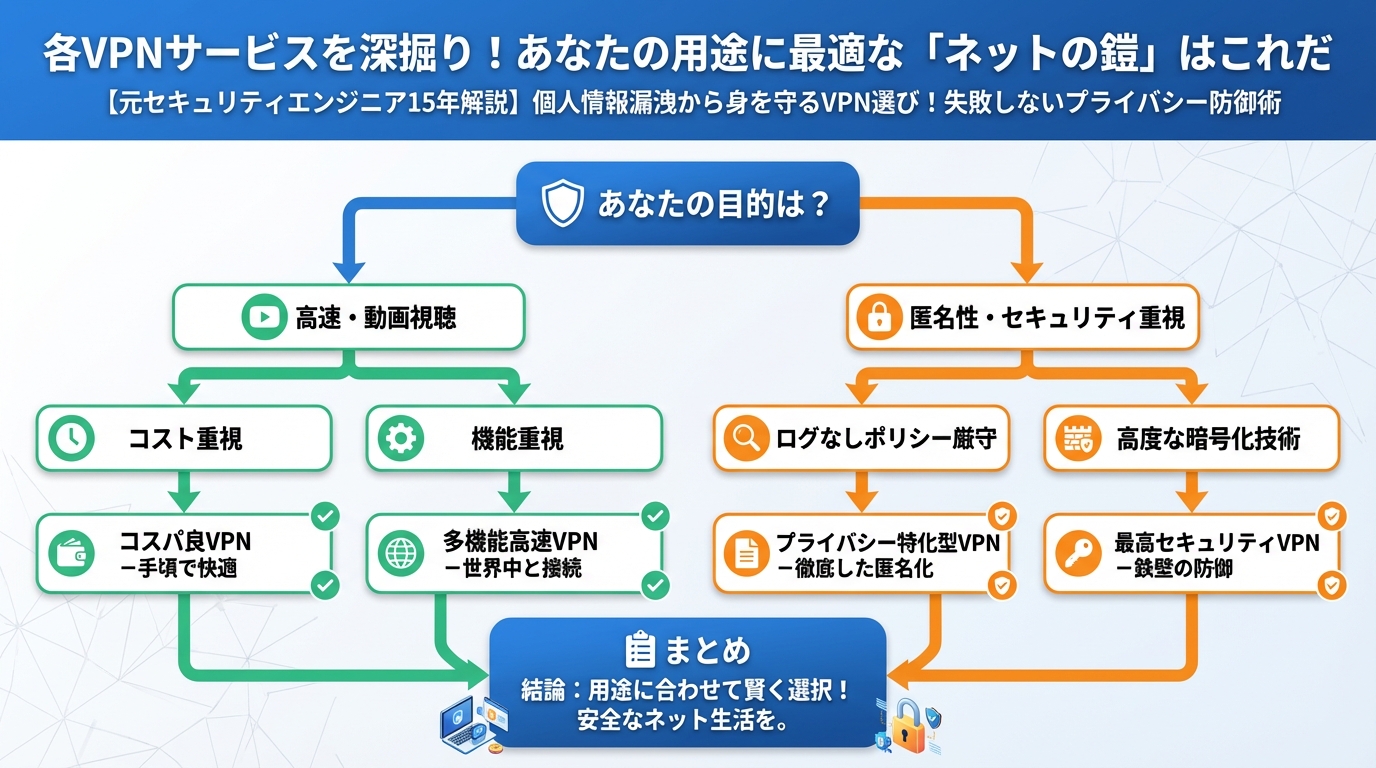 プライバシー 各VPNサービスを深掘り!あなたの用途に最適な「ネットの鎧」はこれだ