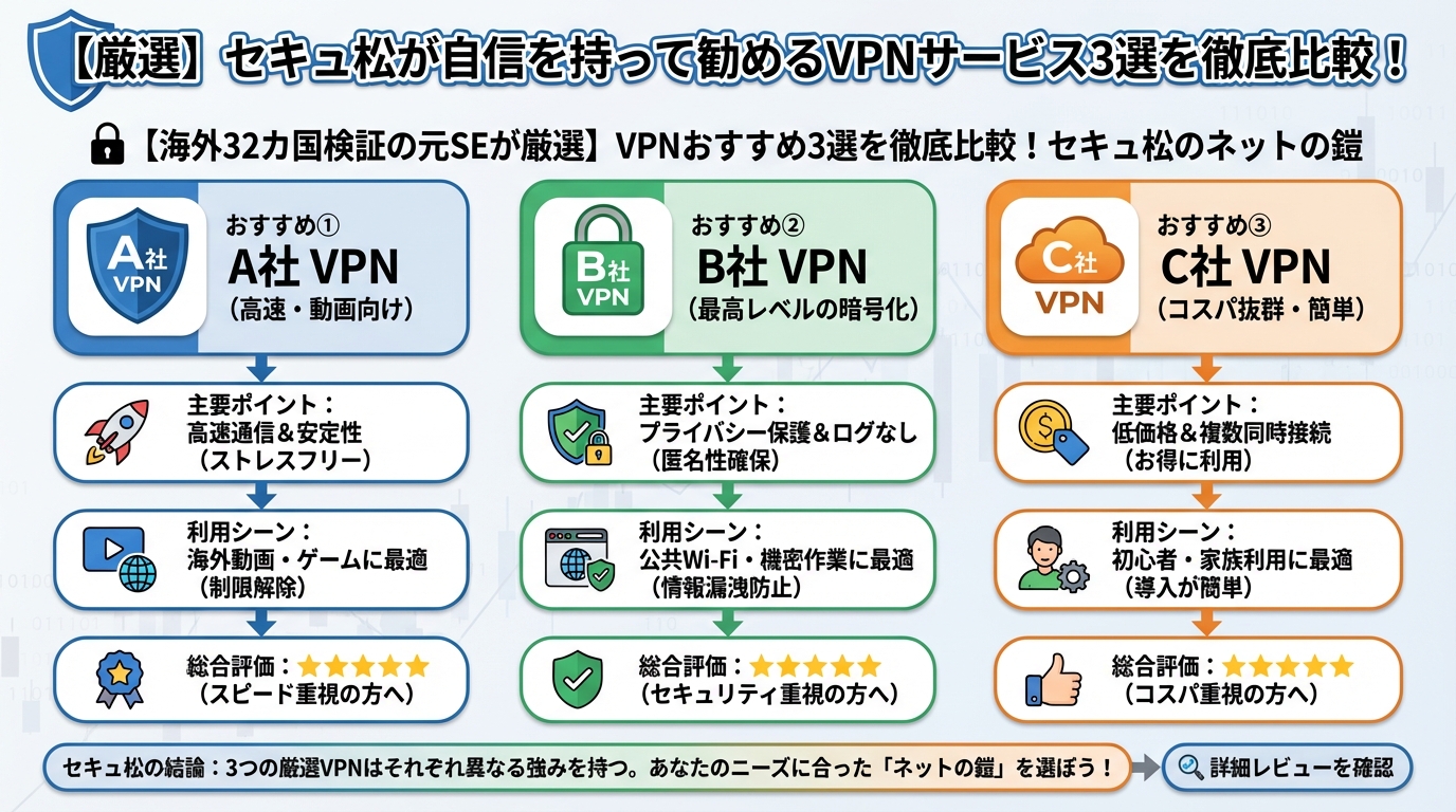 VPN比較 【厳選】セキュアが自信を持って勧めるVPNサービス3選を徹底比較！