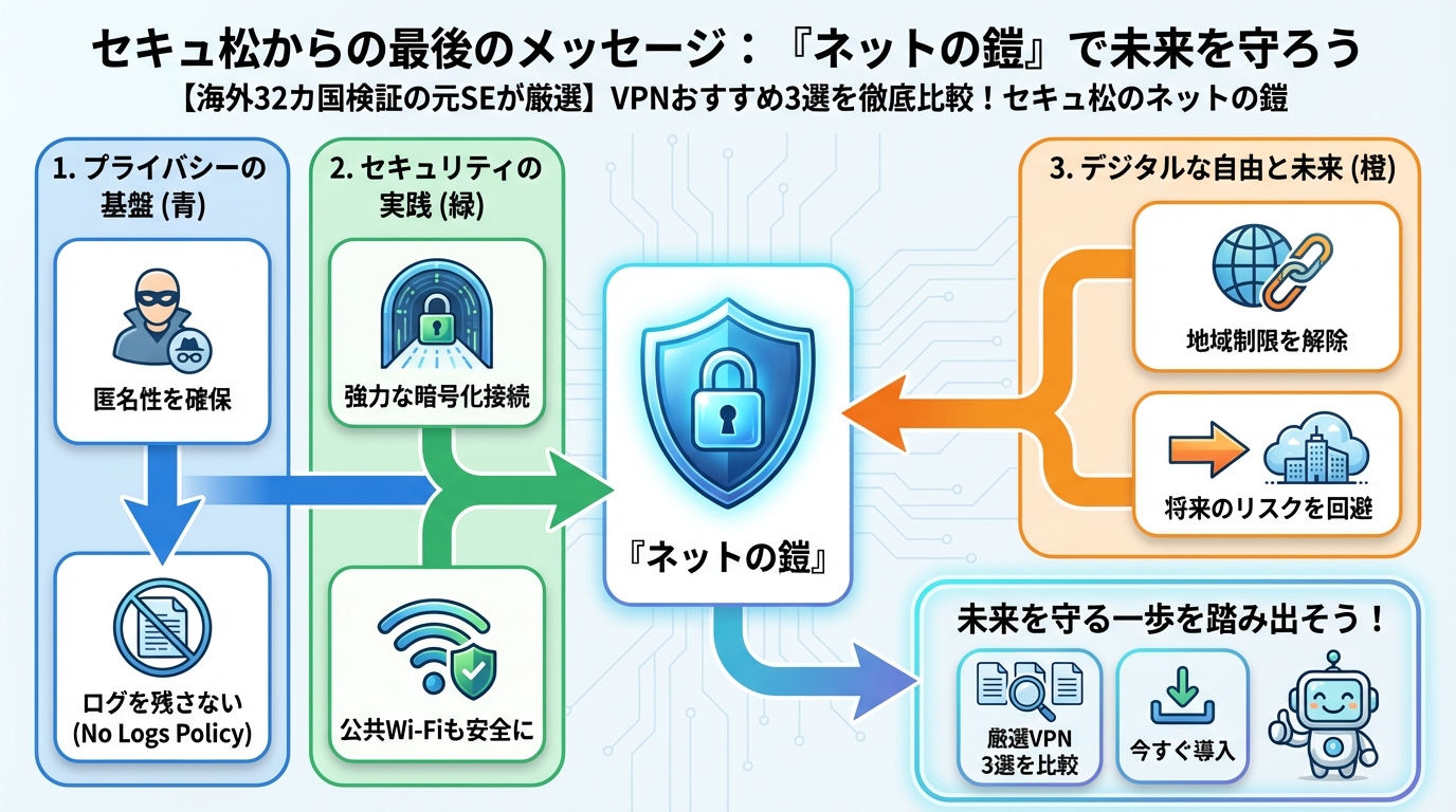 VPN比較 セキュアからの最後のメッセージ：「ネットの鎧」で未来を守ろう