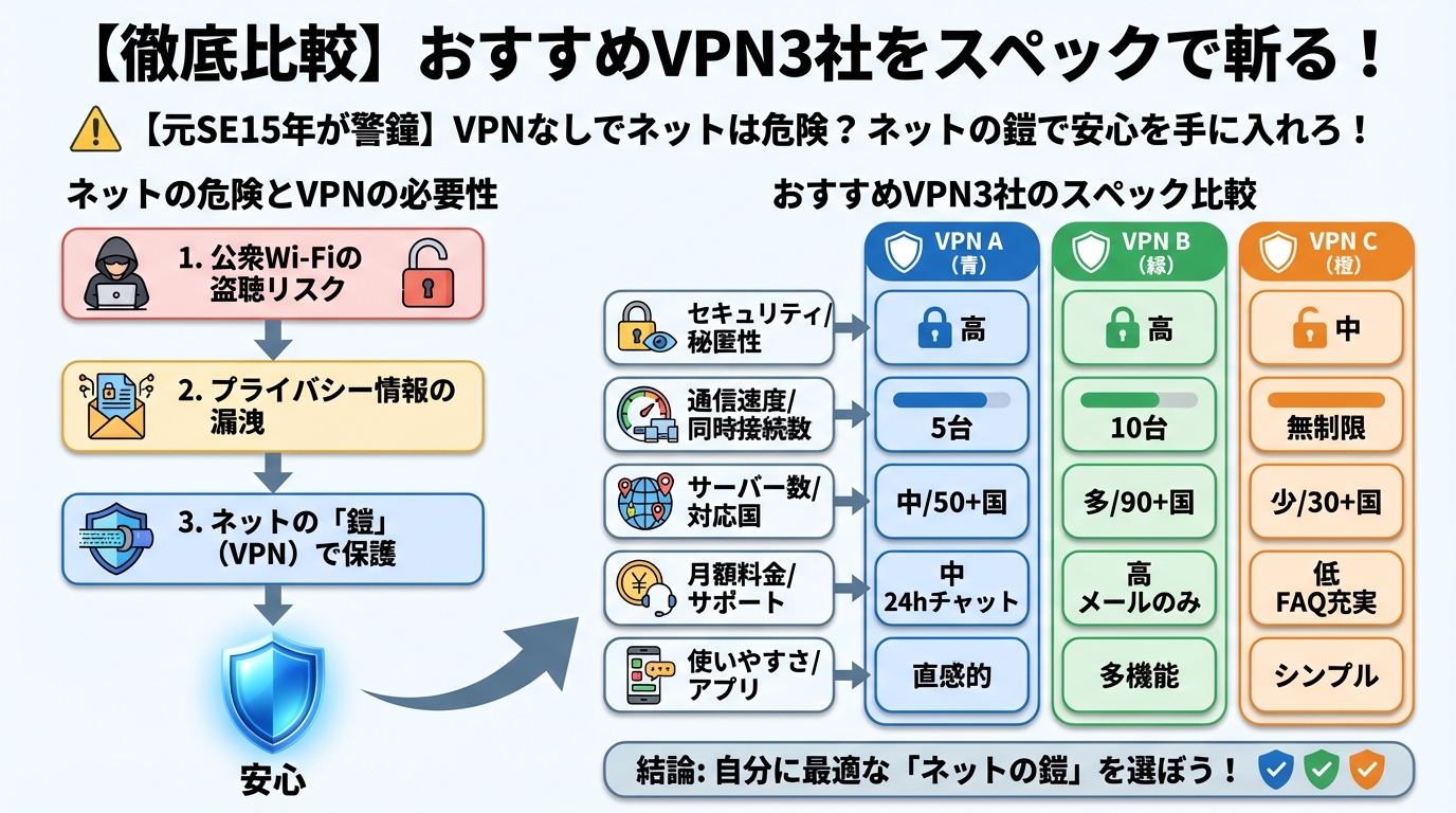 セキュリティ 【徹底比較】おすすめVPN3社をスペックで斬る!