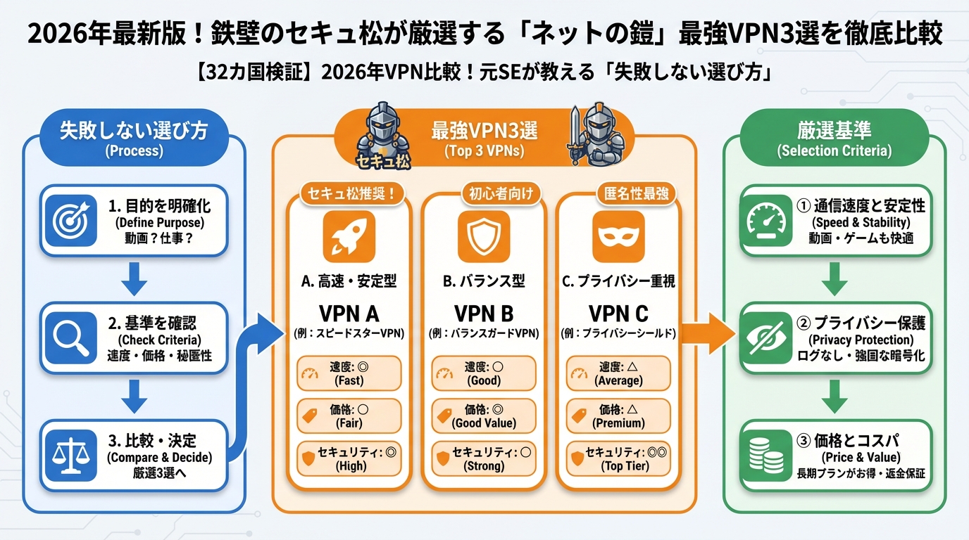 VPN比較 2026年最新版！セキュアが厳選する「ネットの鎧」最強VPN3選を徹底比較