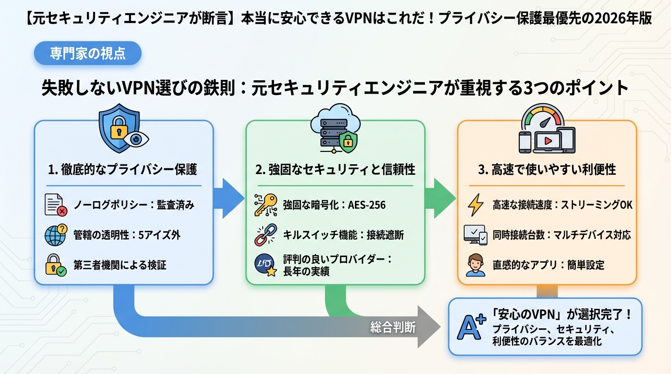 セキュリティ 失敗しないVPN選びの鉄則:元セキュリティエンジニアが重視する3つのポイント