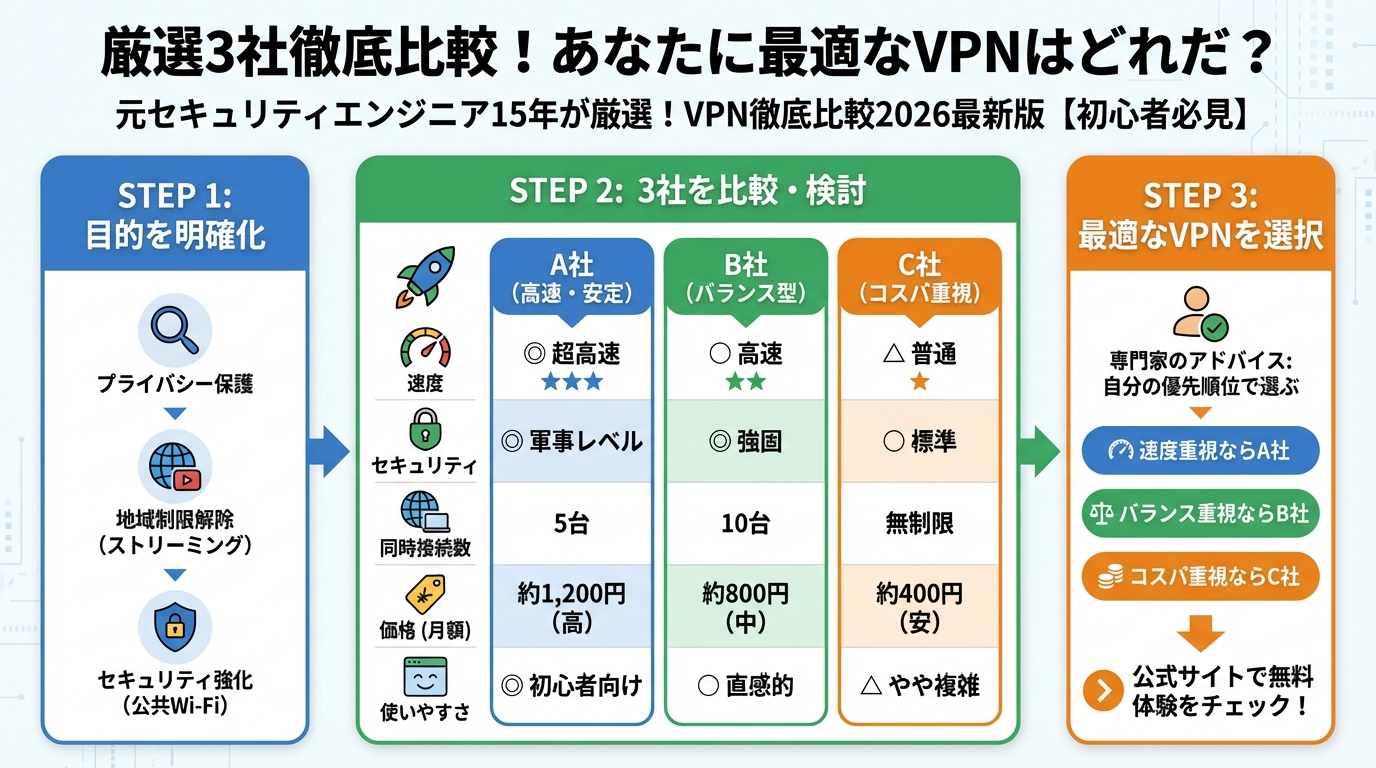 VPN比較 厳選3社徹底比較！あなたに最適なVPNはどれだ？