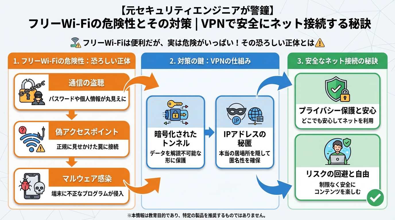 フリーWi-Fi フリーWi-Fiは便利だが、実は危険がいっぱい!その恐ろしい正体とは