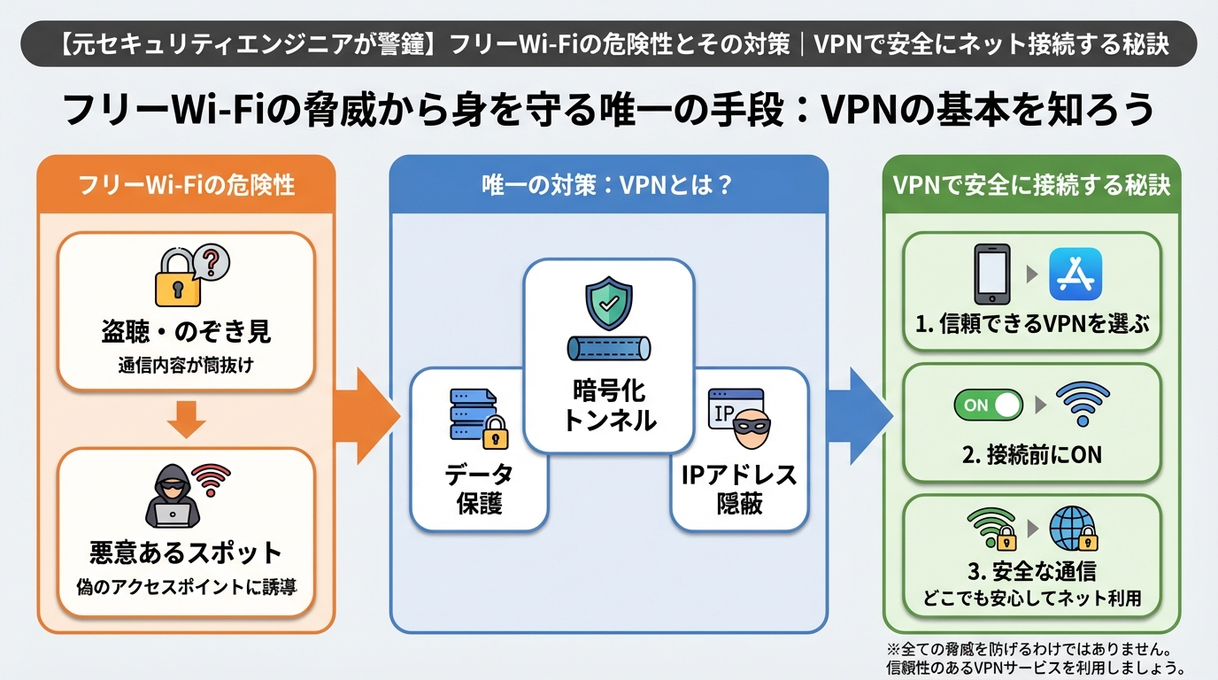フリーWi-Fi フリーWi-Fiの脅威から身を守る唯一の手段:VPNの基本を知ろう