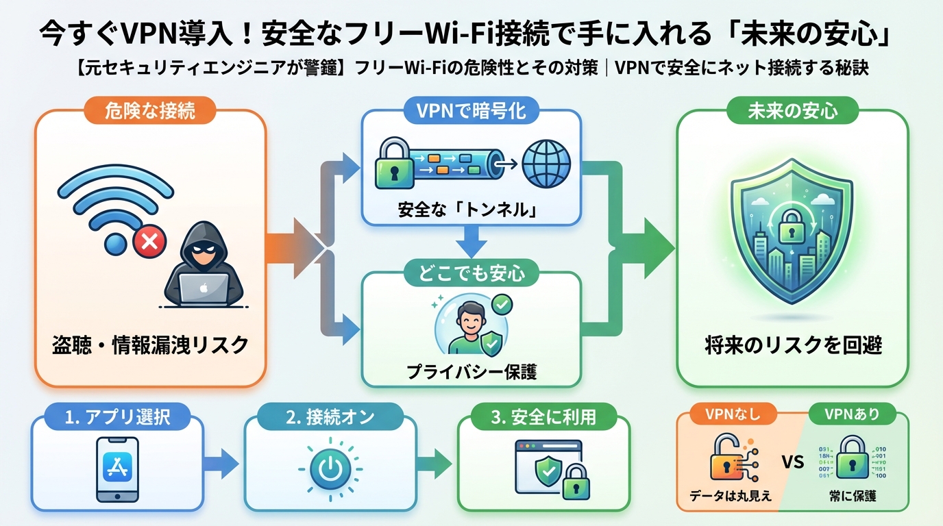 フリーWi-Fi 今すぐVPN導入!安全なフリーWi-Fi接続で手に入れる「未来の安心」