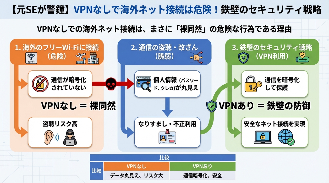 プライバシー VPNなしでの海外ネット接続は、まさに「裸同然」の危険な行為である理由