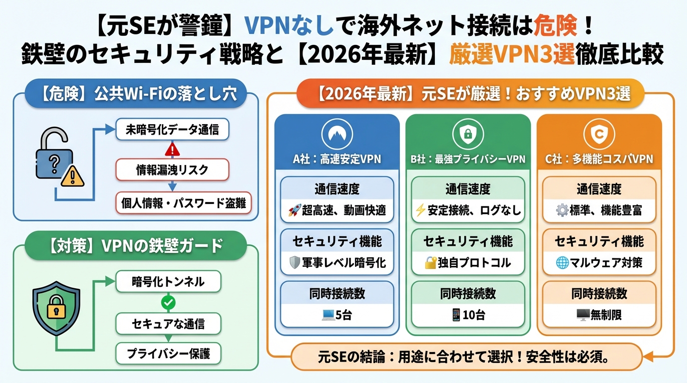 プライバシー 【2026年最新】元SEが厳選!絶対におすすめしたいVPN3選を徹底比較