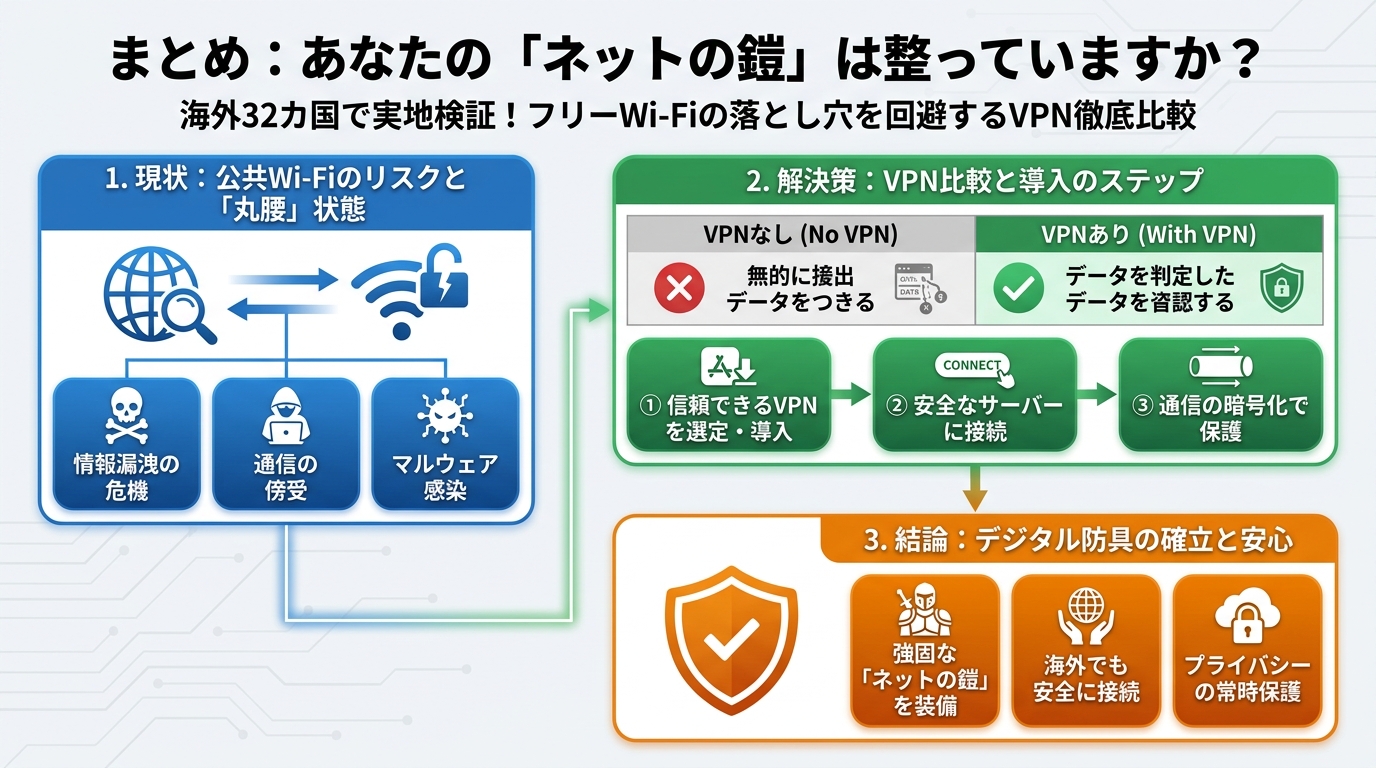 フリーWi-Fi まとめ:あなたの「ネットの鎧」は整っていますか?