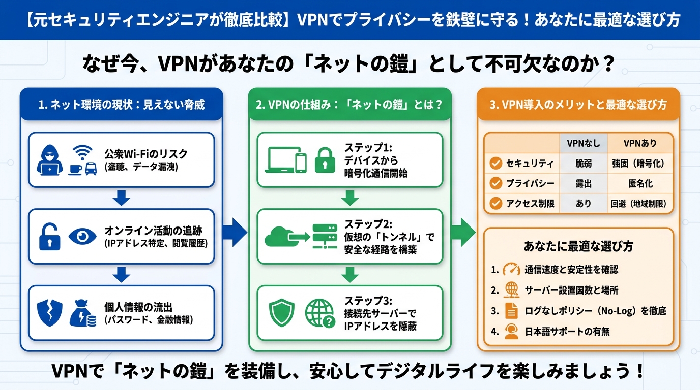 プライバシー なぜ今、VPNがあなたの「ネットの鎧」として不可欠なのか?