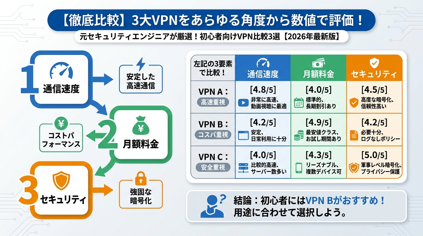 VPN比較 【徹底比較】3大VPNをあらゆる角度から数値で評価!