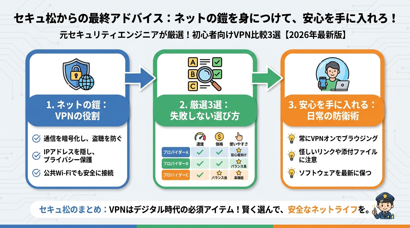 VPN比較 セキュアからの最終アドバイス:ネットの鎧を身につけて、安心を手に入れろ!