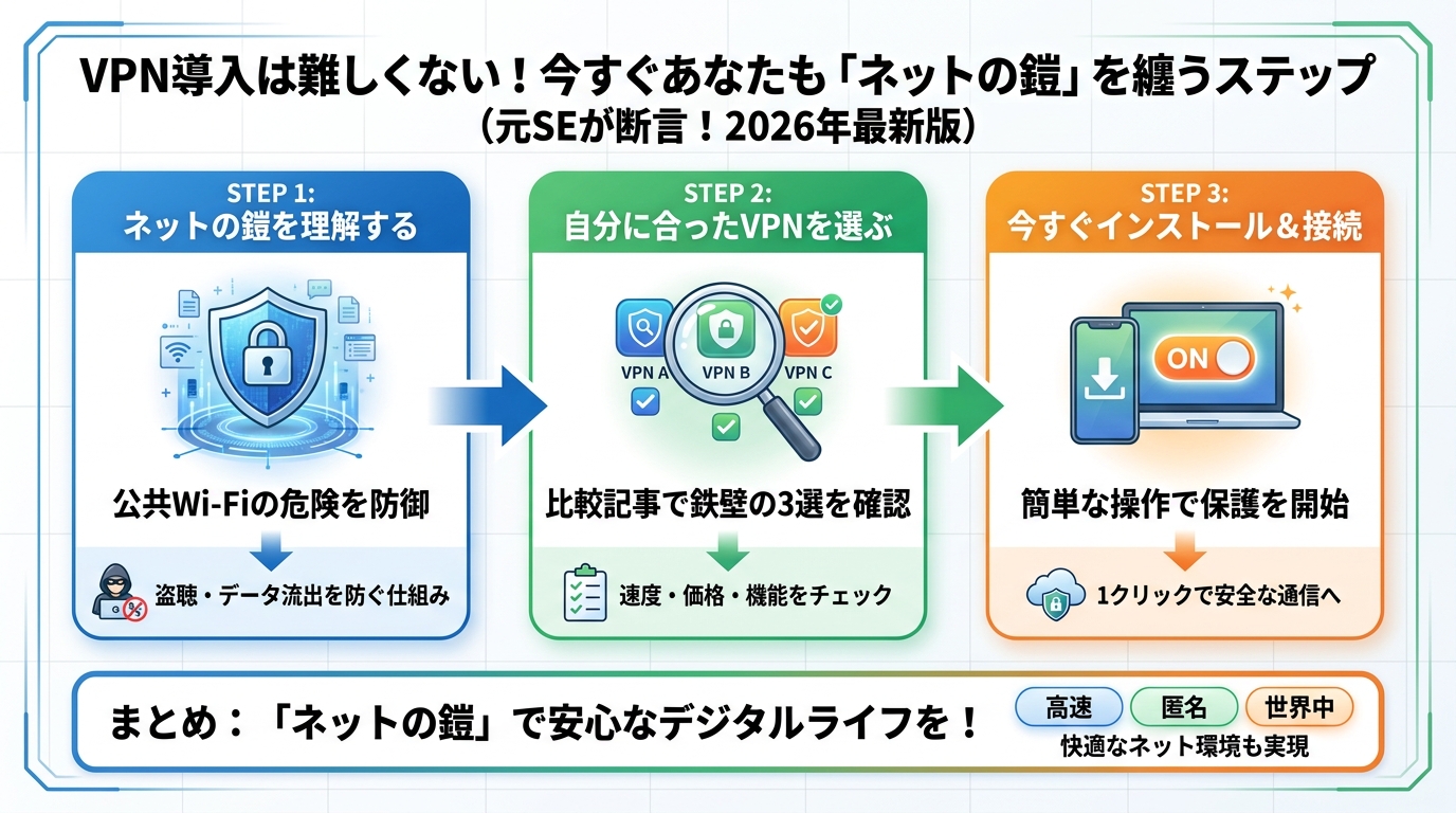 フリーWi-Fi VPN導入は難しくない!今すぐあなたも「ネットの鎧」を纏うステップ