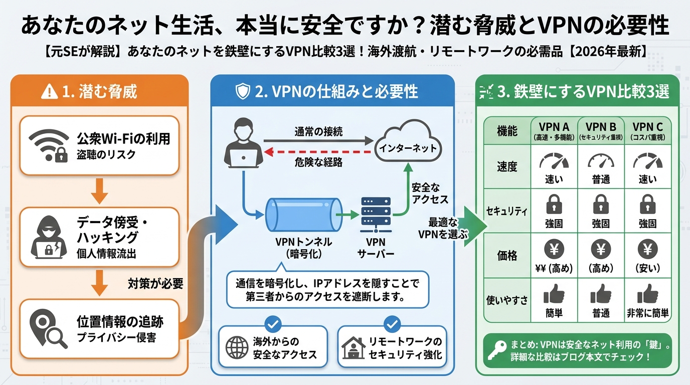 VPN比較 あなたのネット生活、本当に安全ですか?潜む脅威とVPNの必要性