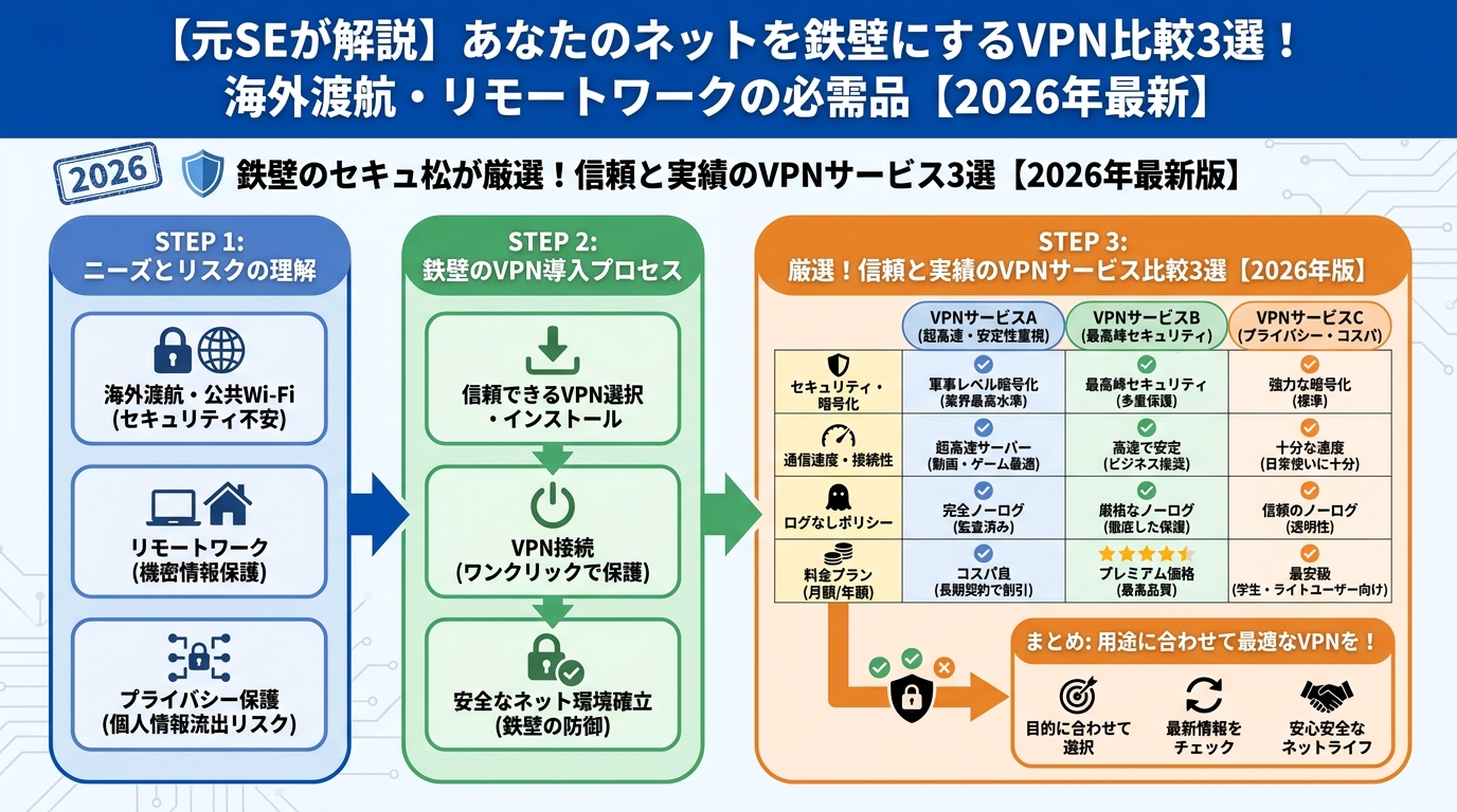 VPN比較 セキュアが厳選!信頼と実績のVPNサービス3選【2026年最新版】