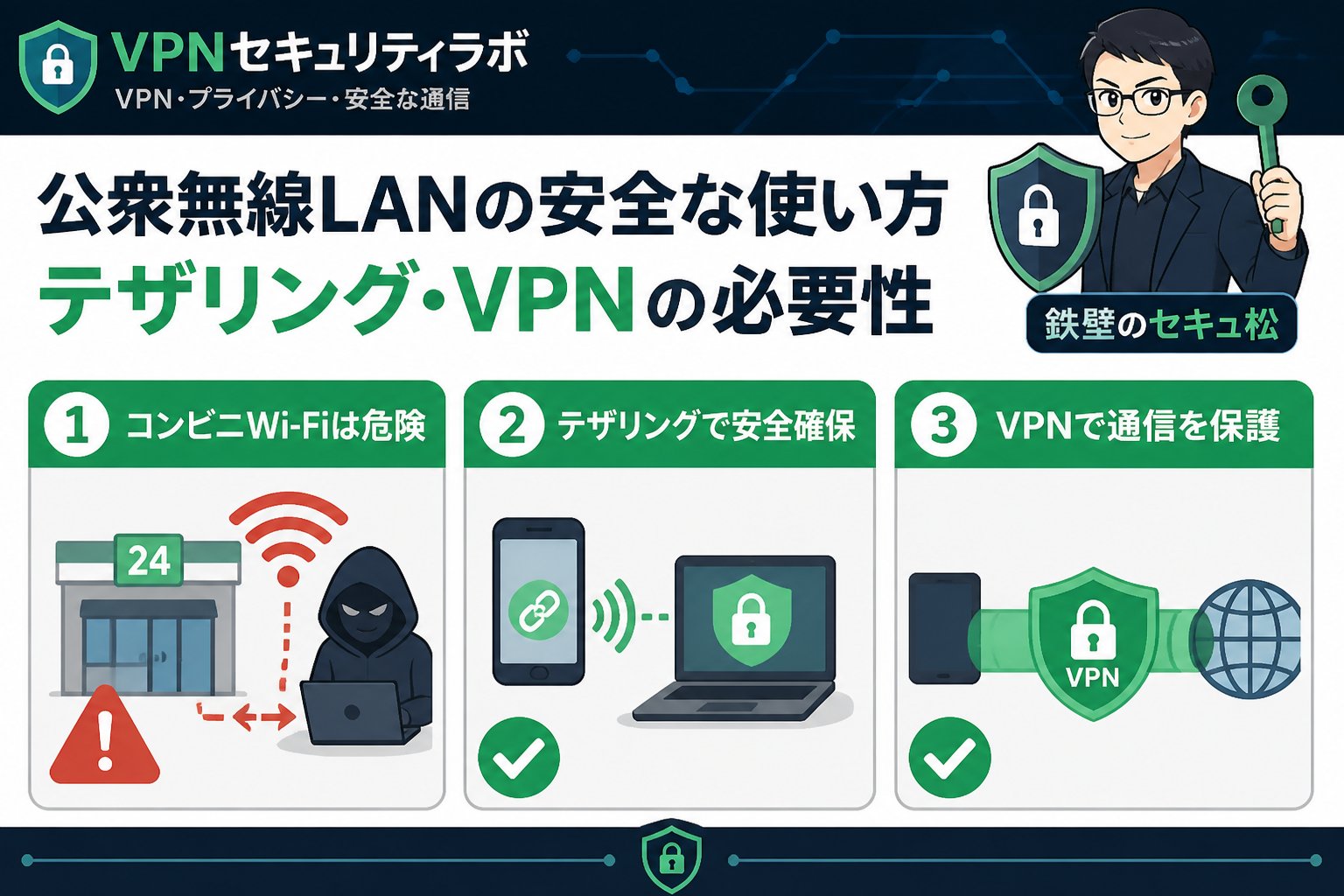 フリーWi-Fi 公衆無線LANの安全な使い方とテザリング・VPNの必要性