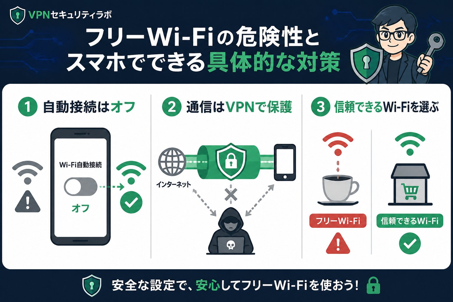 フリーWi-Fi フリーWi-Fiの危険性とスマホでできる具体的な対策