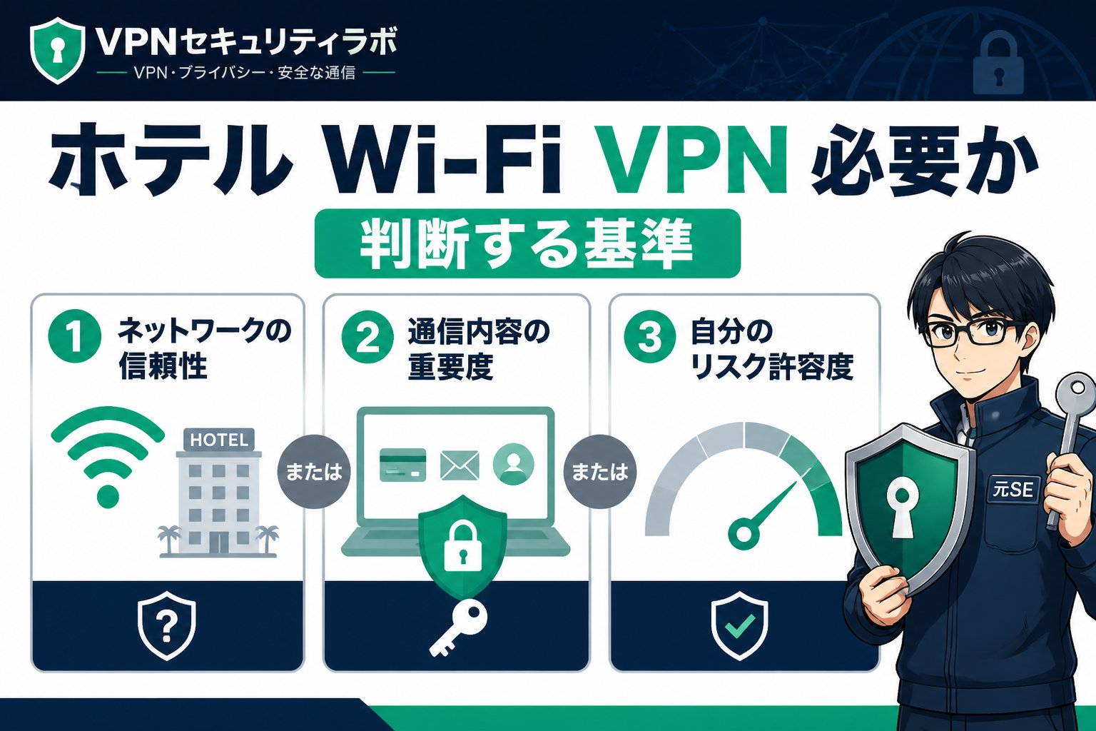 フリーWi-Fi ホテル Wi-Fi VPN 必要か判断する基準