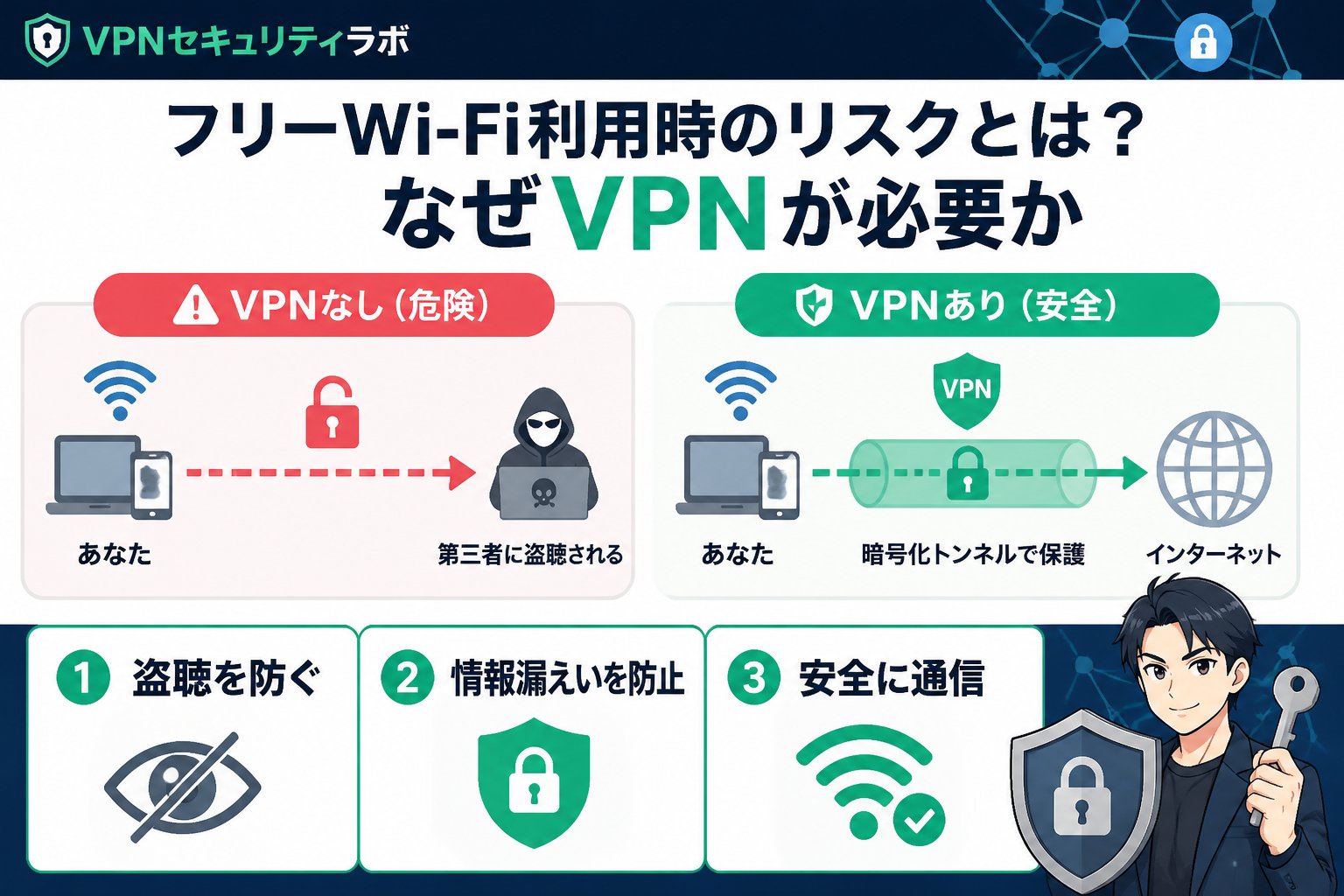フリーWi-Fi フリーWi-Fi利用時のリスクとは?なぜVPNが必要か