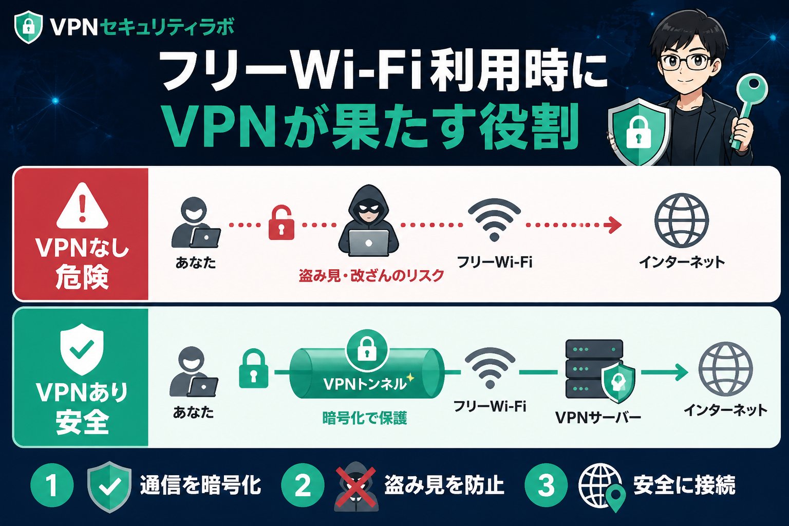 フリーWi-Fi フリーWi-Fi利用時にVPNが果たす役割