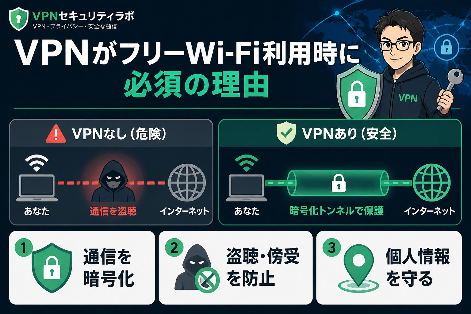 フリーWi-Fi VPNがフリーWi-Fi利用時に必須の理由
