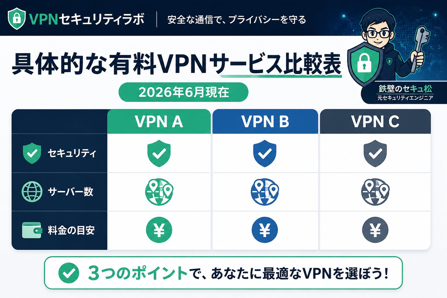 VPN比較 具体的な有料VPNサービス比較表(2026年6月現在)