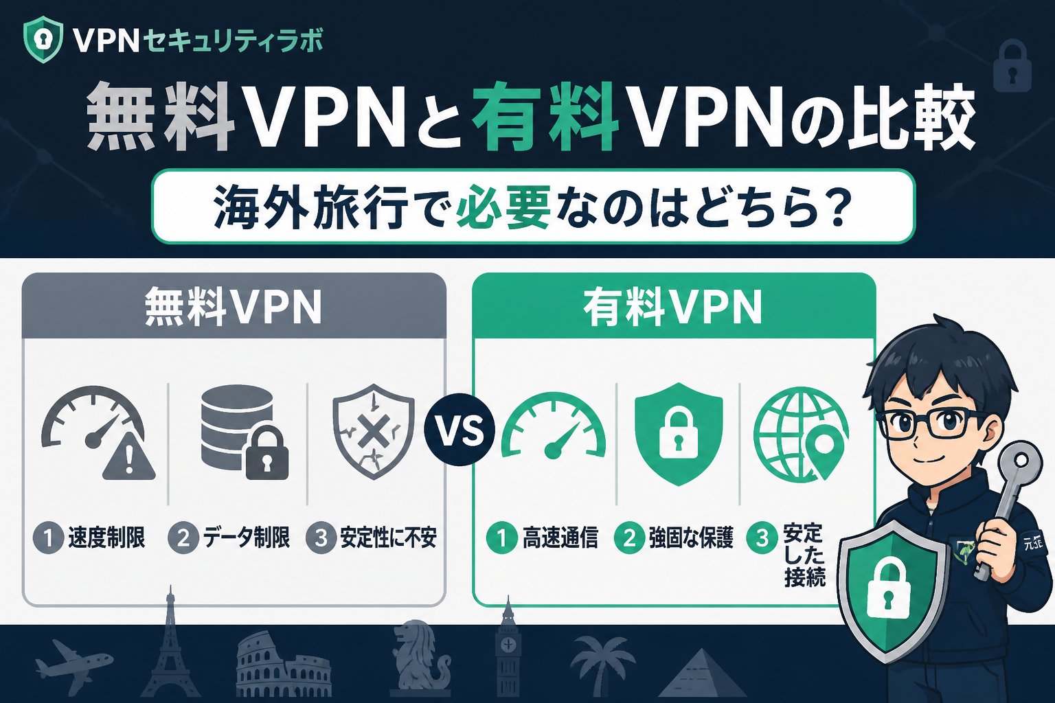 VPN比較 無料VPNと有料VPNの比較:海外旅行で必要なのはどちら?