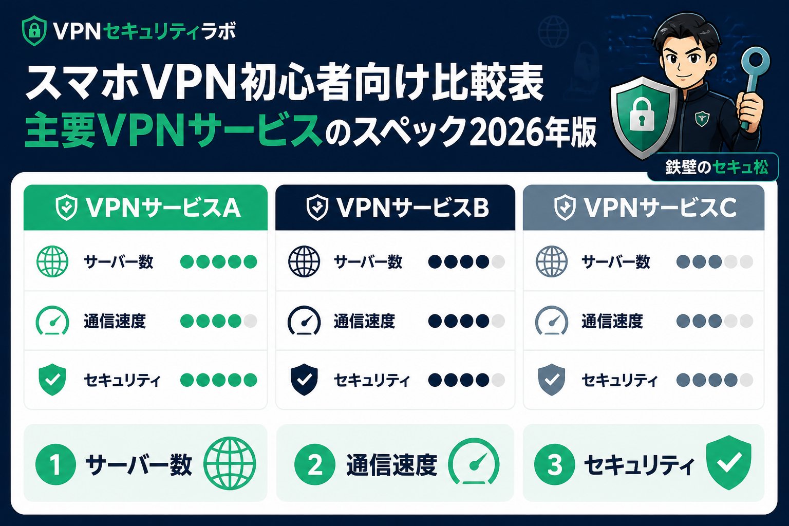 VPN比較 スマホVPN初心者向け比較表:主要VPNサービスのスペック2026年版