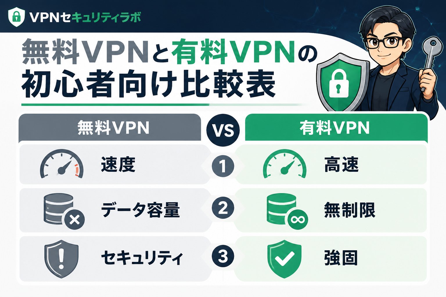 VPN比較 無料VPNと有料VPNの初心者向け比較表