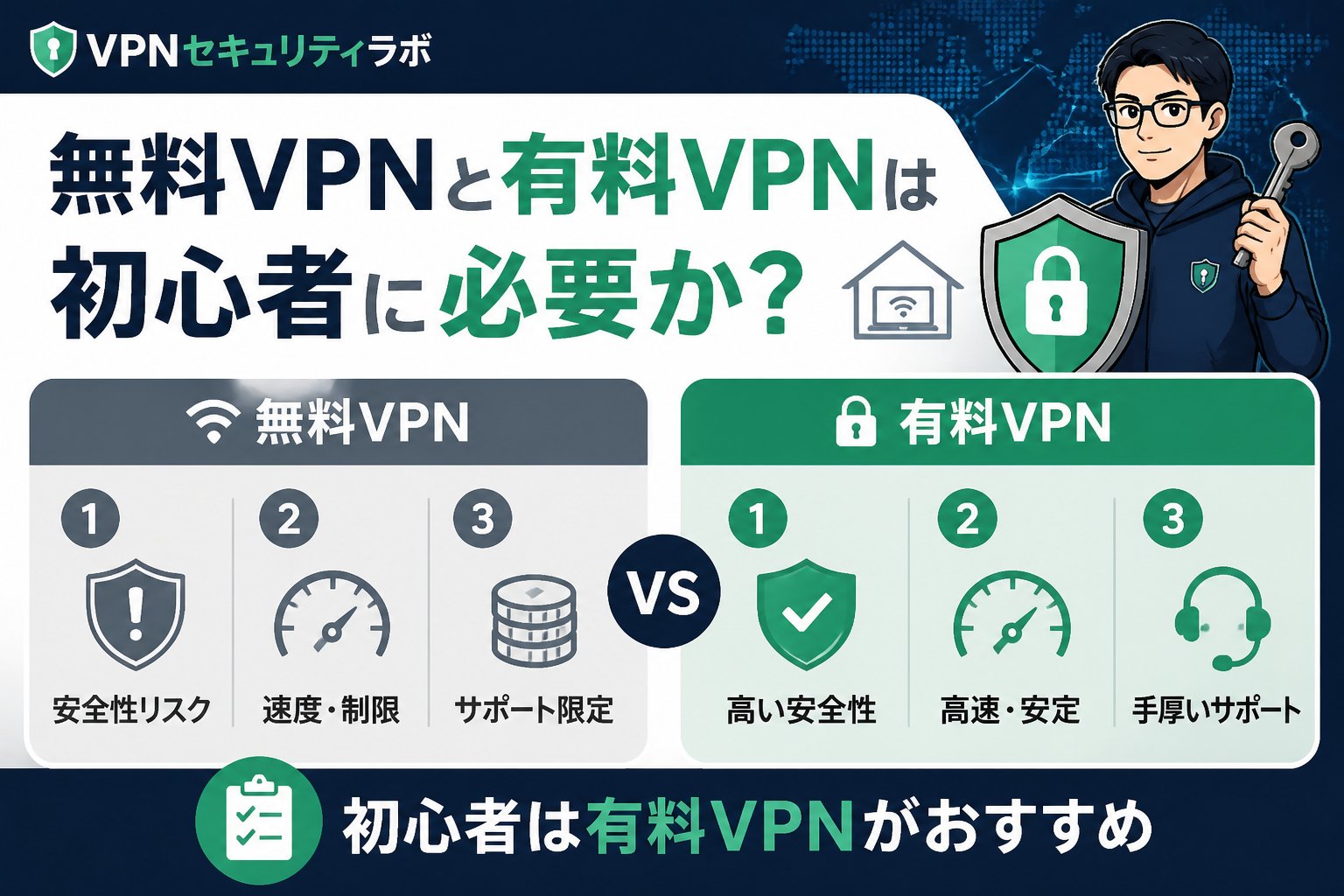 VPN比較 無料VPNと有料VPNは初心者に必要か?比較してわかるメリット・デメリット