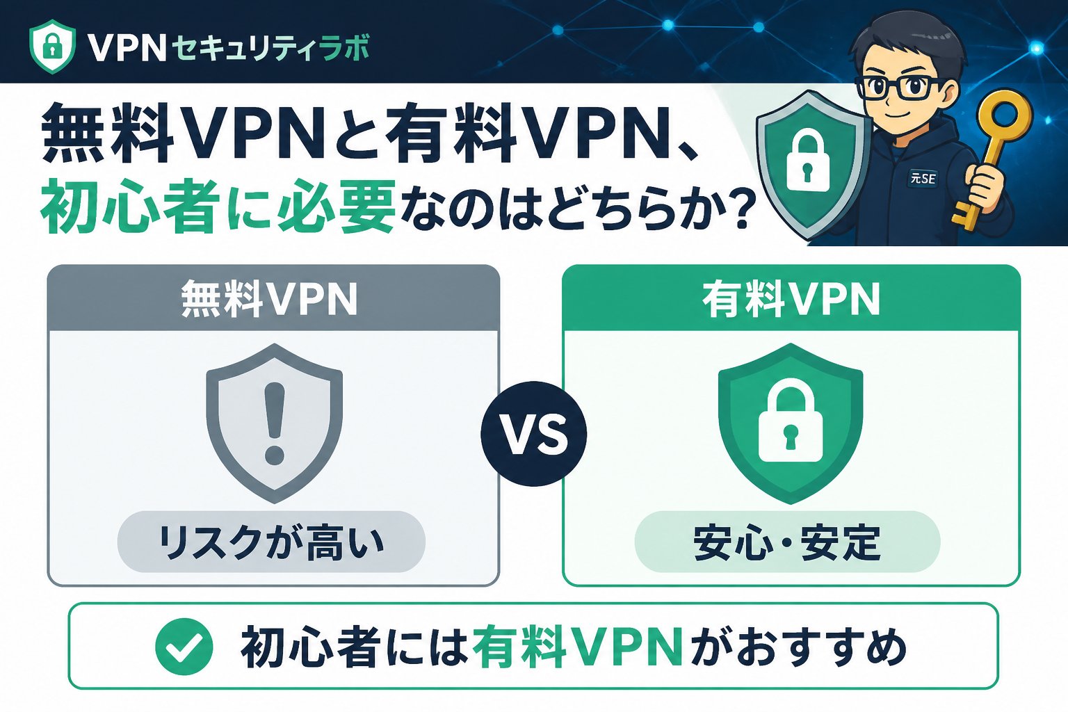 VPN比較 無料VPNと有料VPN、初心者に必要なのはどちらか?