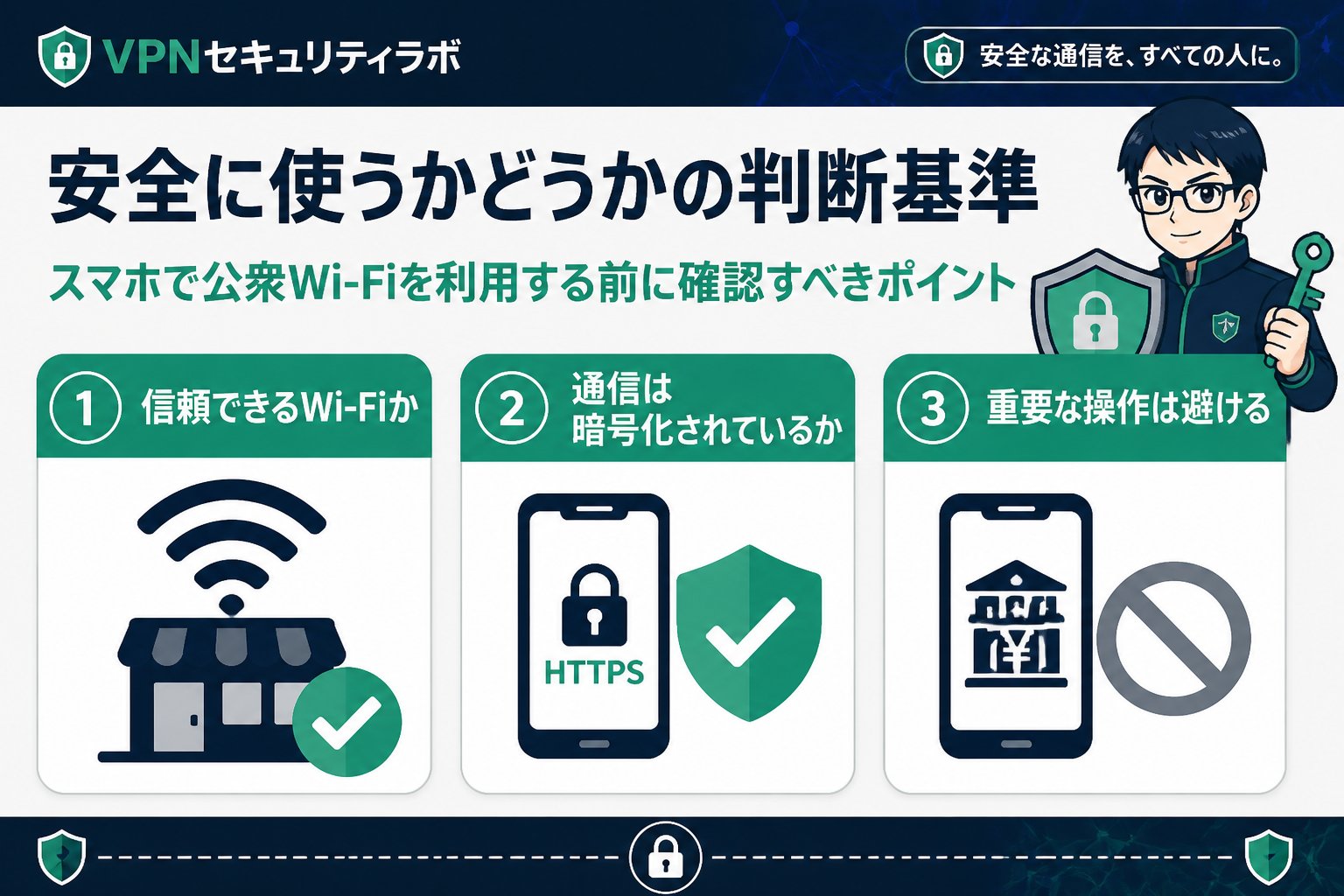 フリーWi-Fi 安全に使うかどうかの判断基準：スマホで公衆Wi-Fiを利用する前に確認すべきポイント