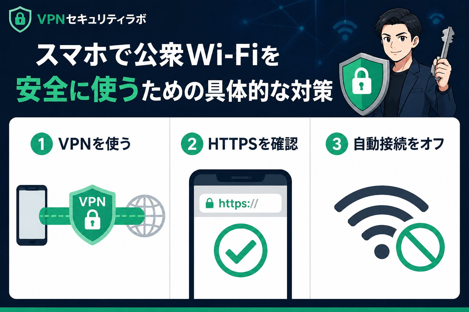 フリーWi-Fi スマホで公衆Wi-Fiを安全に使うための具体的な対策