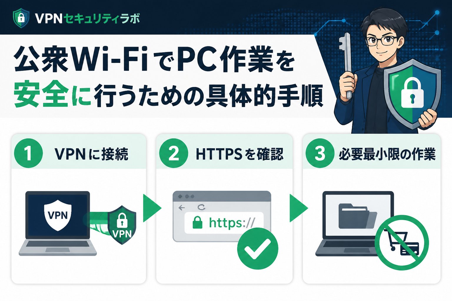 フリーWi-Fi 公衆Wi-FiでPC作業を安全に行うための具体的手順