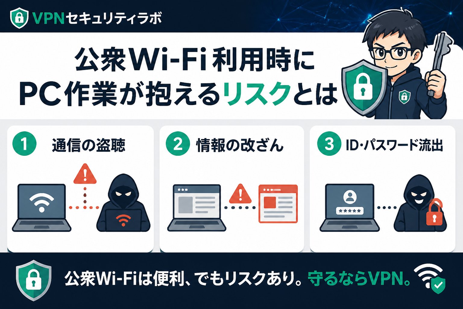 フリーWi-Fi 公衆Wi-Fi利用時にPC作業が抱えるリスクとは