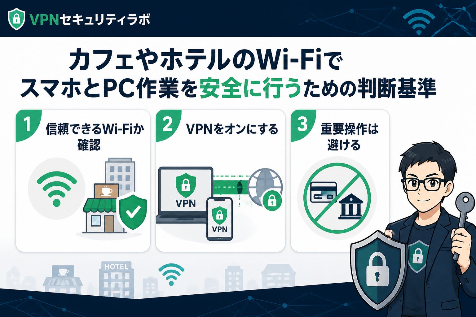 フリーWi-Fi カフェやホテルのWi-FiでスマホとPC作業を安全に行うための判断基準