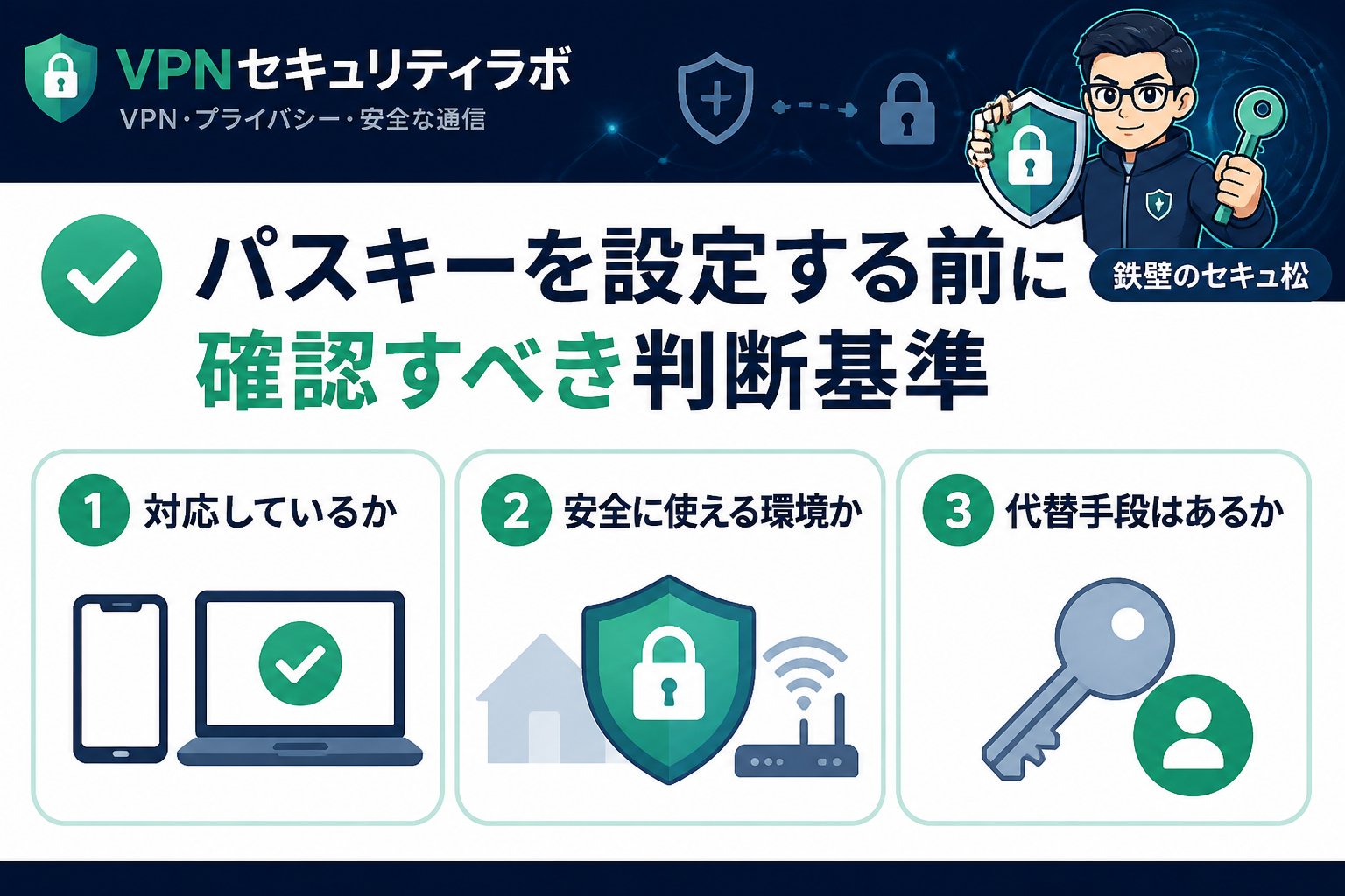セキュリティ パスキーを設定する前に確認すべき判断基準