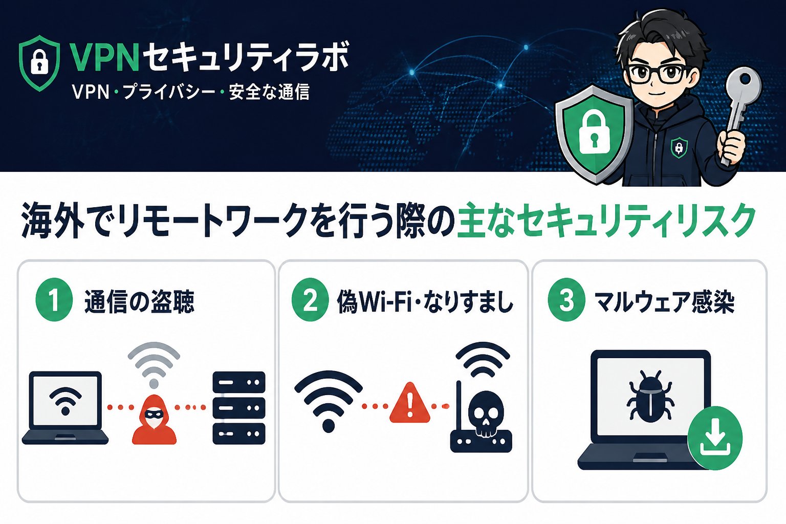 プライバシー 海外でリモートワークを行う際の主なセキュリティリスク