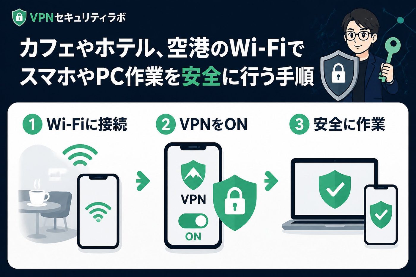 フリーWi-Fi カフェやホテル、空港のWi-FiでスマホやPC作業を安全に行う手順