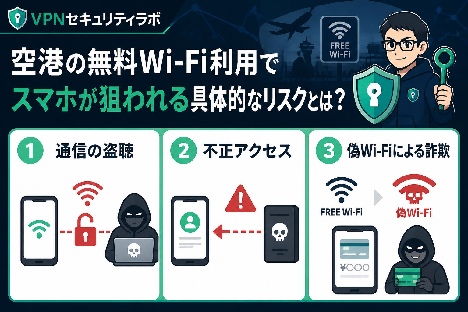 フリーWi-Fi 空港の無料Wi-Fi利用でスマホが狙われる具体的なリスクとは?