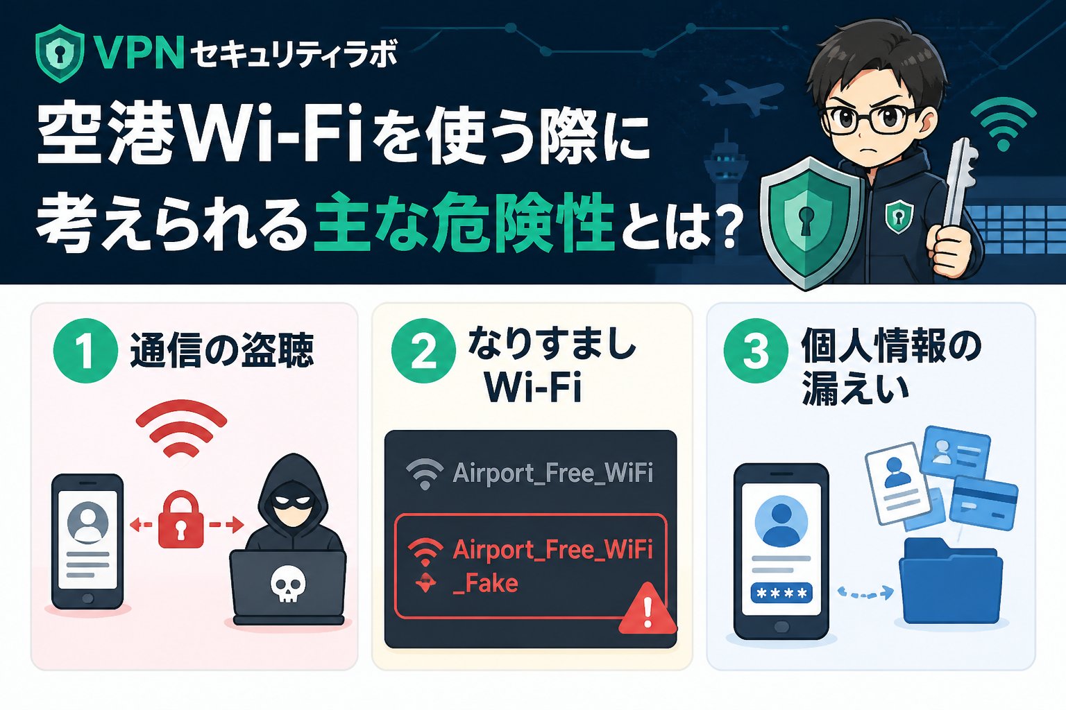 フリーWi-Fi 空港Wi-Fiを使う際に考えられる主な危険性とは？